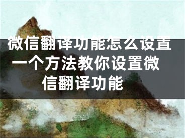 微信翻譯功能怎么設(shè)置 一個(gè)方法教你設(shè)置微信翻譯功能 