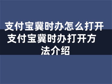 支付寶冀時(shí)辦怎么打開 支付寶冀時(shí)辦打開方法介紹