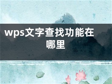 wps文字查找功能在哪里