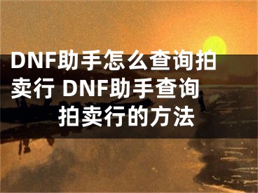 DNF助手怎么查詢拍賣行 DNF助手查詢拍賣行的方法