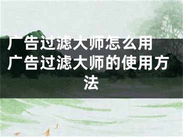 廣告過濾大師怎么用 廣告過濾大師的使用方法