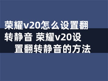 榮耀v20怎么設(shè)置翻轉(zhuǎn)靜音 榮耀v20設(shè)置翻轉(zhuǎn)靜音的方法