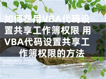 如何在用VBA代碼設(shè)置共享工作簿權(quán)限 用VBA代碼設(shè)置共享工作簿權(quán)限的方法