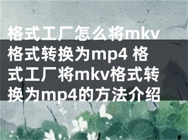 格式工廠怎么將mkv格式轉(zhuǎn)換為mp4 格式工廠將mkv格式轉(zhuǎn)換為mp4的方法介紹