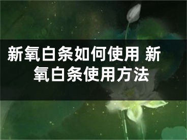 新氧白條如何使用 新氧白條使用方法