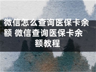 微信怎么查詢醫(yī)保卡余額 微信查詢醫(yī)保卡余額教程