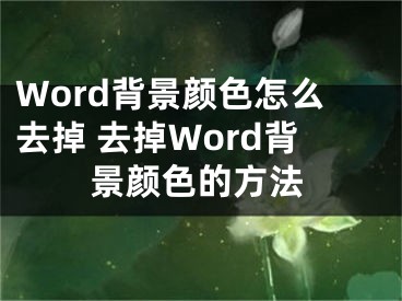 Word背景顏色怎么去掉 去掉Word背景顏色的方法