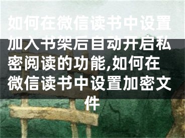 如何在微信讀書中設(shè)置加入書架后自動開啟私密閱讀的功能,如何在微信讀書中設(shè)置加密文件