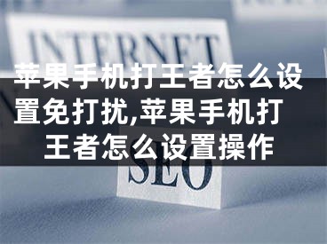 蘋果手機打王者怎么設(shè)置免打擾,蘋果手機打王者怎么設(shè)置操作