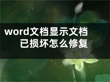 word文檔顯示文檔已損壞怎么修復(fù)