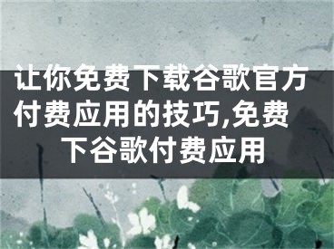 讓你免費(fèi)下載谷歌官方付費(fèi)應(yīng)用的技巧,免費(fèi)下谷歌付費(fèi)應(yīng)用