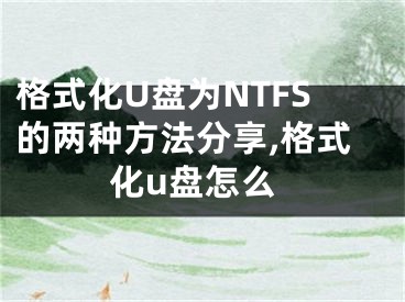 格式化U盤為NTFS的兩種方法分享,格式化u盤怎么