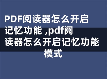 PDF閱讀器怎么開啟記憶功能 ,pdf閱讀器怎么開啟記憶功能模式