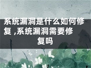 系統(tǒng)漏洞是什么如何修復(fù) ,系統(tǒng)漏洞需要修復(fù)嗎