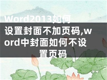 Word2013如何設(shè)置封面不加頁(yè)碼,word中封面如何不設(shè)置頁(yè)碼