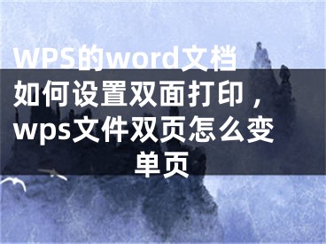 WPS的word文檔如何設(shè)置雙面打印 ,wps文件雙頁怎么變單頁