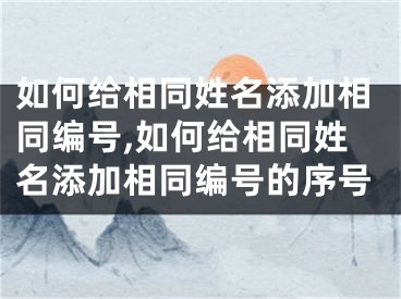 如何給相同姓名添加相同編號,如何給相同姓名添加相同編號的序號