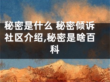 秘密是什么 秘密傾訴社區(qū)介紹,秘密是啥百科