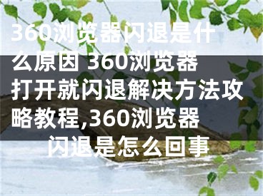 360瀏覽器閃退是什么原因 360瀏覽器打開(kāi)就閃退解決方法攻略教程,360瀏覽器閃退是怎么回事