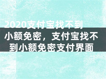 2020支付寶找不到小額免密，支付寶找不到小額免密支付界面