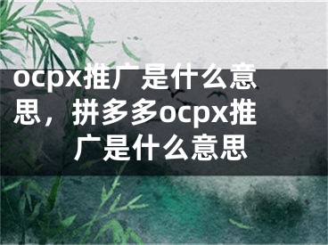 ocpx推廣是什么意思，拼多多ocpx推廣是什么意思