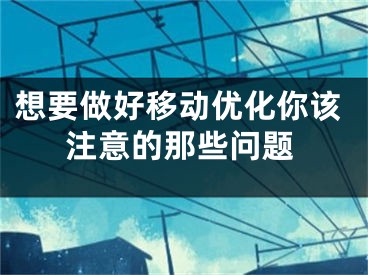 想要做好移動優(yōu)化你該注意的那些問題