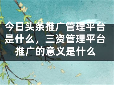 今日頭條推廣管理平臺是什么，三資管理平臺推廣的意義是什么