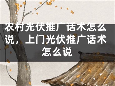 農(nóng)村光伏推廣話術(shù)怎么說，上門光伏推廣話術(shù)怎么說