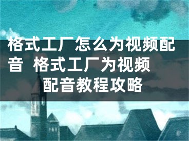 格式工廠怎么為視頻配音  格式工廠為視頻配音教程攻略