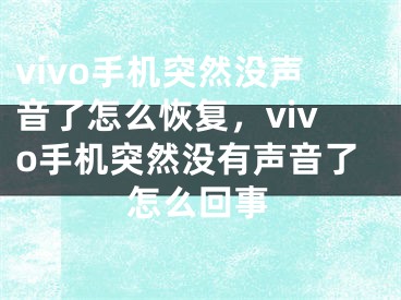 vivo手機突然沒聲音了怎么恢復，vivo手機突然沒有聲音了怎么回事