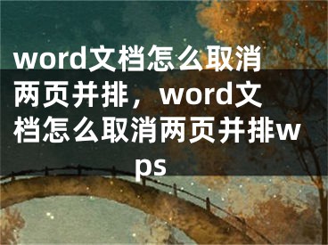 word文檔怎么取消兩頁并排，word文檔怎么取消兩頁并排wps