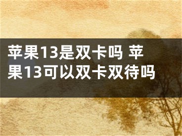 蘋果13是雙卡嗎 蘋果13可以雙卡雙待嗎