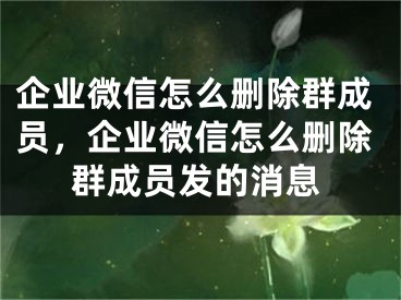 企業(yè)微信怎么刪除群成員，企業(yè)微信怎么刪除群成員發(fā)的消息