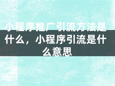 小程序推廣引流方法是什么，小程序引流是什么意思