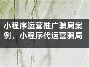 小程序運營推廣騙局案例，小程序代運營騙局