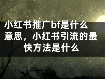 小紅書推廣bf是什么意思，小紅書引流的最快方法是什么