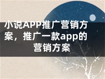 小說APP推廣營銷方案，推廣一款app的營銷方案