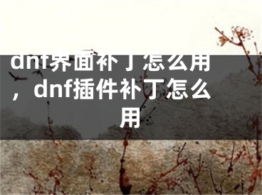 dnf界面補丁怎么用，dnf插件補丁怎么用