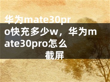 華為mate30pro快充多少w，華為mate30pro怎么截屏