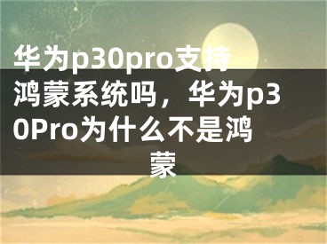 華為p30pro支持鴻蒙系統(tǒng)嗎，華為p30Pro為什么不是鴻蒙