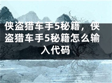 俠盜獵車手5秘籍，俠盜獵車手5秘籍怎么輸入代碼