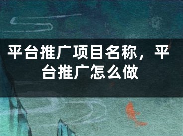 平臺推廣項目名稱，平臺推廣怎么做