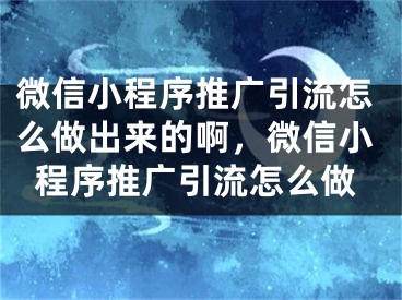 微信小程序推廣引流怎么做出來的啊，微信小程序推廣引流怎么做