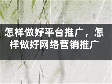 怎樣做好平臺(tái)推廣，怎樣做好網(wǎng)絡(luò)營銷推廣