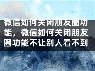 微信如何關(guān)閉朋友圈功能，微信如何關(guān)閉朋友圈功能不讓別人看不到