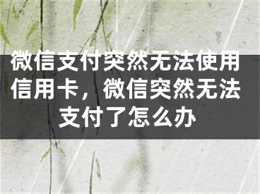 微信支付突然無法使用信用卡，微信突然無法支付了怎么辦