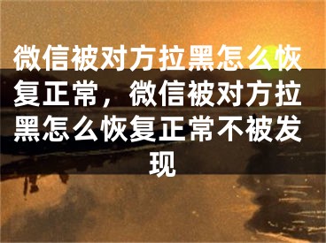 微信被對方拉黑怎么恢復(fù)正常，微信被對方拉黑怎么恢復(fù)正常不被發(fā)現(xiàn)