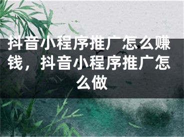 抖音小程序推廣怎么賺錢(qián)，抖音小程序推廣怎么做