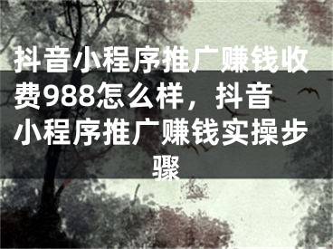 抖音小程序推廣賺錢收費(fèi)988怎么樣，抖音小程序推廣賺錢實操步驟