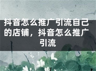 抖音怎么推廣引流自己的店鋪，抖音怎么推廣引流